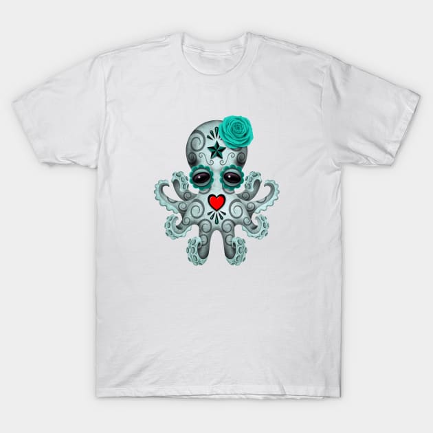 Blue Day of the Dead Sugar Skull Baby Octopus T-Shirt by jeffbartels